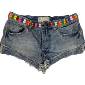 Free People Blue Jean Shorts Multicolor waistband Women's Size 25